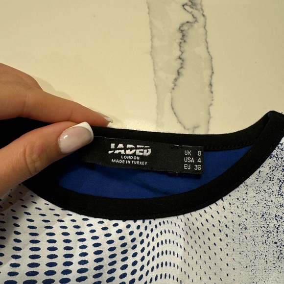 Jaded London Blue and White Dotted Face 00’s Graphic Crop Top - Picture 4 of 4
